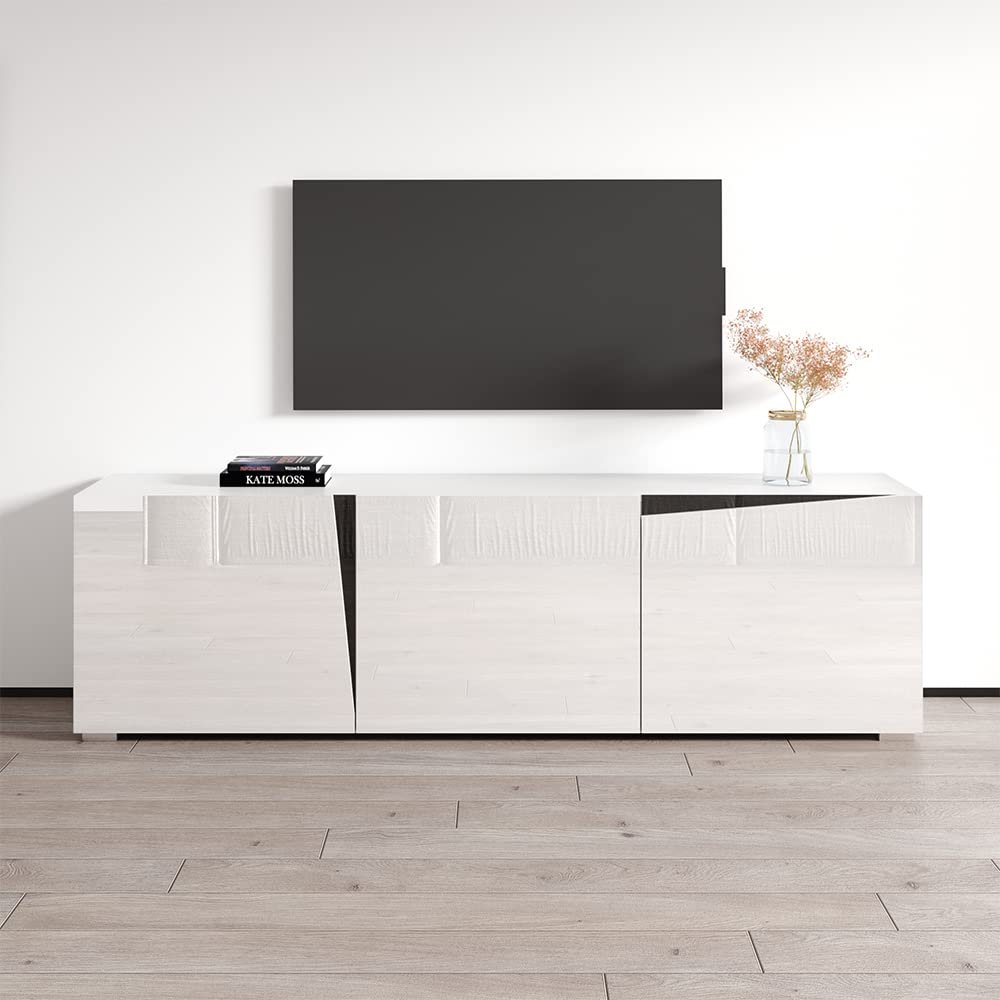 Meble Furniture Skos 3D TV Stand Entertainment Center - Modern Rectangular TV Stand with Storage Cabinets - Media Entertainment Center Console Table for TV Up to 90" - White