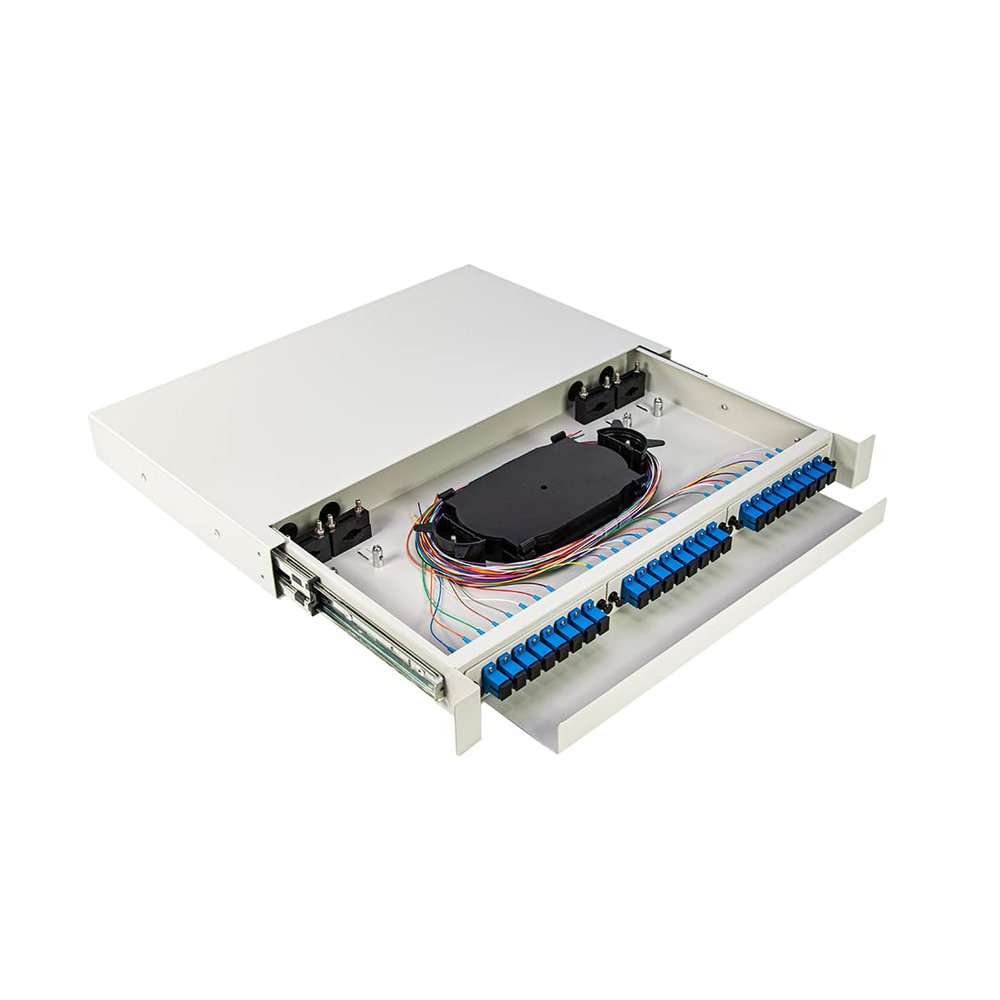 BISMON 24 Port Fiber Optic Distribution Frame SC Port ODF Rack Mount 1U Fiber Optic Terminal Box Snap-in LGX Style Patch Panel Fiber (Include 24x SC/UPC Pigtail Singlemode 12 Color, Adapter Full Set)