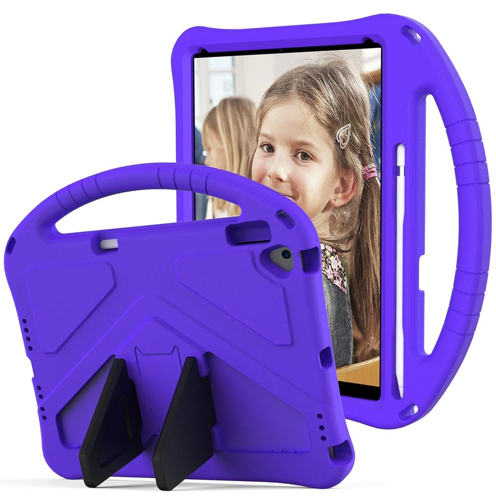 BLCshine Kids Case for iPad 10.2 (2021 2020 2019), Durable Shockproof EVA Protective Case Built-in Handle with Folding Kickstand & Shoulder Strap for iPad 9th/8th/7th Generation 10.2 Inch - Purple