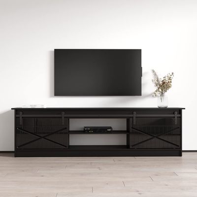 Meble Furniture Granero 01 Modern TV Stand High-Gloss Storage Console Fits TVs up to 90", 63.5" W x 15.7" D x 19.7" H Black