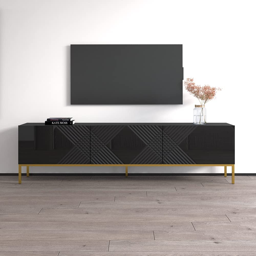 Meble Furniture Exito 01 Modern Rectangular TV Stand  Storage Cabinets  75 Inches  Black