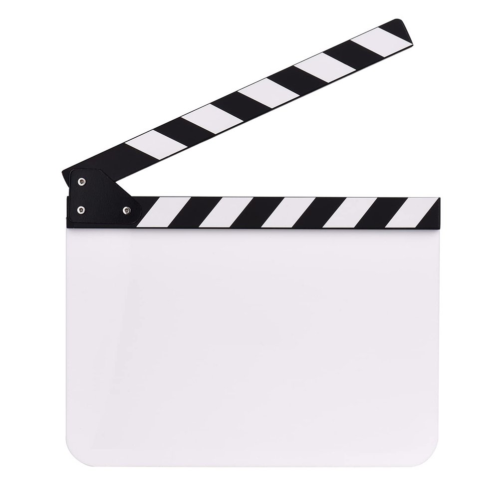 Andoer 30 x 24 cm Acrylic Film Clins Cinema Directors Clapper Board Slate Cut Action Scene Blank Clap Board Dry Erase with Multi-Coloured Sticks