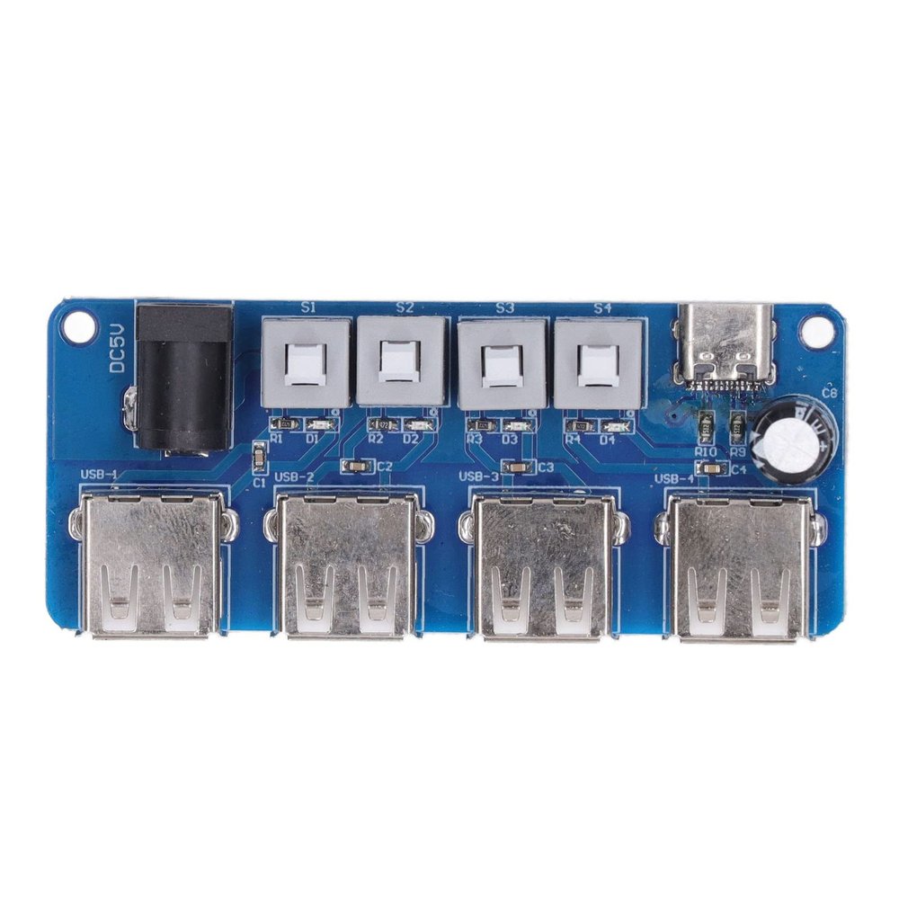 USB Hub Splitter Module, 4 Channel 5V Button Control USB Power Splitter Board USB Expander Mini USB Hub