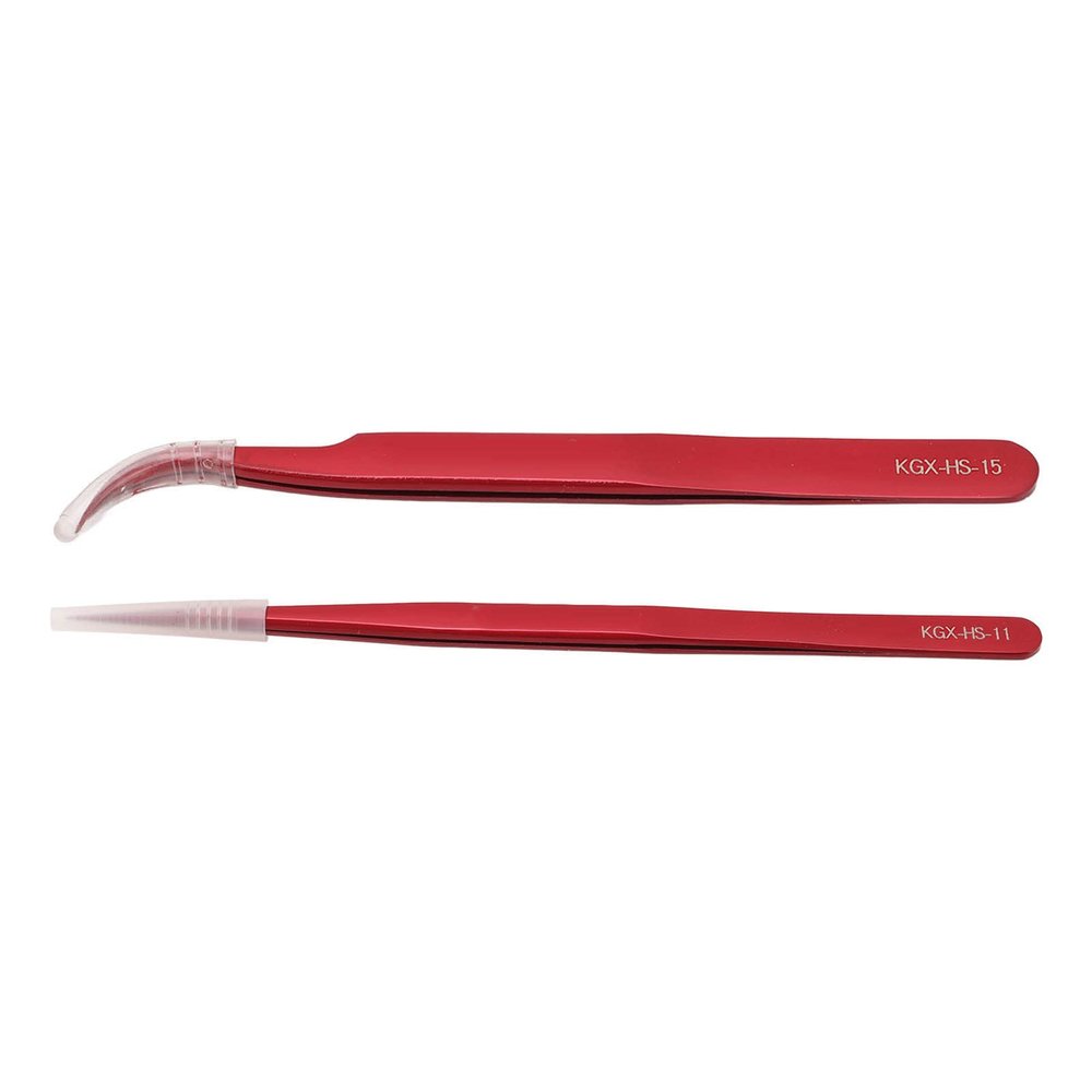 YYQTGG Tweezer, Curved Straight Proof Tweezer Set for PCB Soldering(Red)