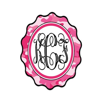 2 Pack Monogram Personalized Pink Camo Pattern Printed Car Decal, Tumbler Decal, Laptop Sticker, Waterproof