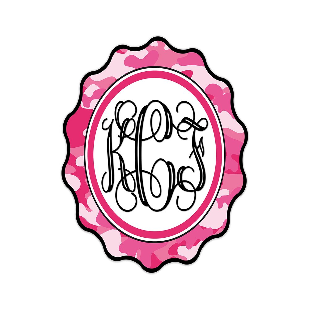 2 Pack Monogram Personalized Pink Camo Pattern Printed Car Decal, Tumbler Decal, Laptop Sticker, Waterproof