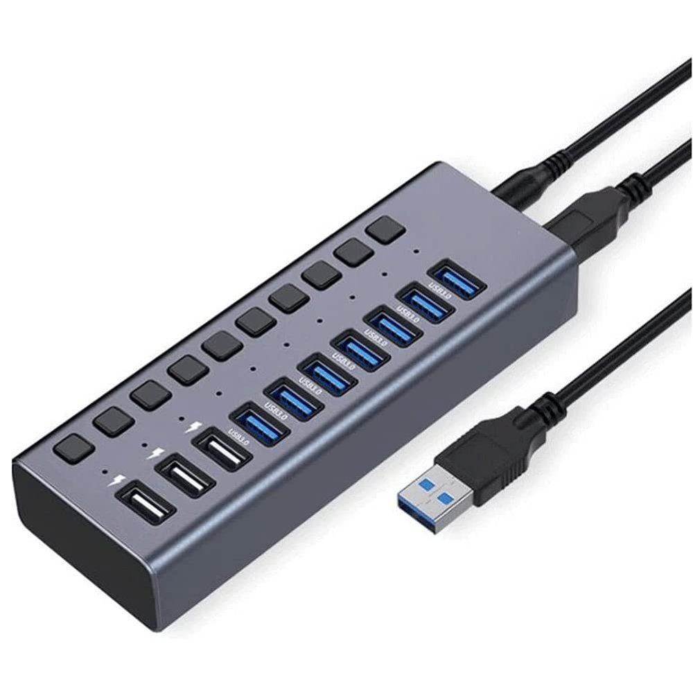 Beyori USB hub 3.0,10-Port USB Hub (7 USB 3.0 Port + 3 Charging Port), USB Splitter with Individual On/Off Switches and LED Light, for Laptop and PC Computer