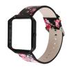 AsohsEN Women Flower Strap for Fitbit Blaze Bands, Genuine Soft Leather Replacement Wristband Bracelet Metal Frame for Fitbit Blaze Smart Fitness Watch (Black Pink +Black) view 1