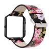 AsohsEN Women Flower Strap for Fitbit Blaze Bands, Genuine Soft Leather Replacement Wristband Bracelet Metal Frame for Fitbit Blaze Smart Fitness Watch (Black Pink +Black) view 2