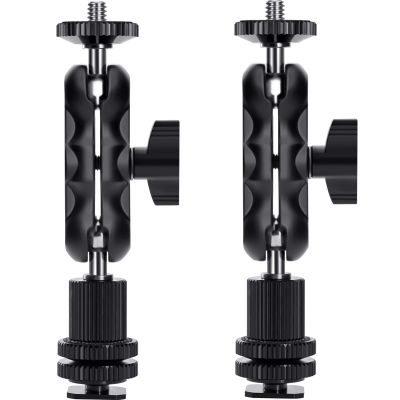 Lanxire Magic Arm Cool Ballhead Double Ball Head Adapter with 1/4 Screw and Cold Shoe Mount - 2 Pack for Cameras, Camcorders, Monitor, Flash, LED Light, Microphone, and More