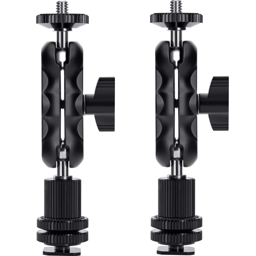 Lanxire Magic Arm Cool Ballhead Double Ball Head Adapter with 1/4 Screw and Cold Shoe Mount - 2 Pack for Cameras, Camcorders, Monitor, Flash, LED Light, Microphone, and More