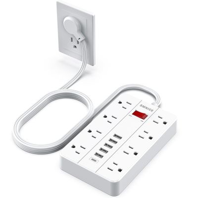 SMNICE Power Strip with USB,Surge Protector Flat Plug with 8 Widely Spaced Outlets and 6 USB Ports(1 USB C), 5ft Extension Cord Wall Mountable Phone Tablet Laptop Computer Multiple Devices