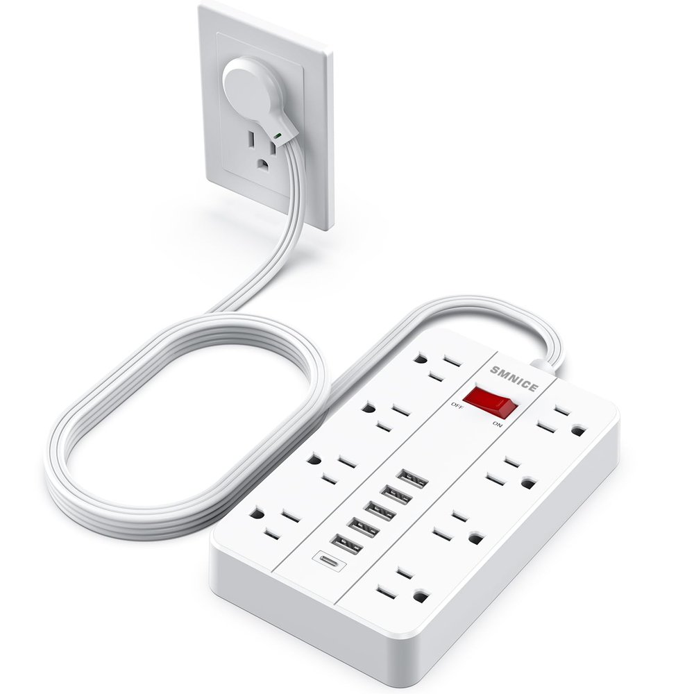 SMNICE Power Strip with USB,Surge Protector Flat Plug with 8 Widely Spaced Outlets and 6 USB Ports(1 USB C), 5ft Extension Cord Wall Mountable Phone Tablet Laptop Computer Multiple Devices