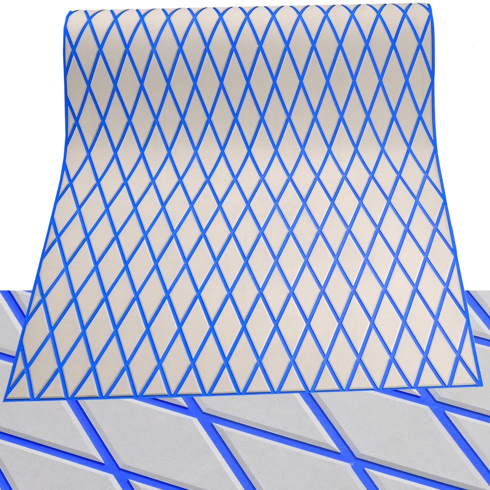 KT GuoMei 102.3" X45.2 Diamond Pattern Sea Deck Self-Adhesive Boat Flooring Eva Foam Decking Marine Non-Slip for Motorboat Fishing Boat Yach (Light Gray and Blue, 102.3" X 37.7")