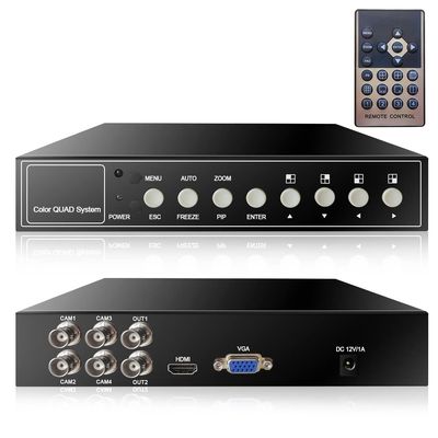 4-Channel 1080P HD Quad Video Processor - Image Switcher Multiplexer for AHD CVI TVI CCTV Security Cameras - Digital Zoom, Video Freezing, Loss Alarm Functions