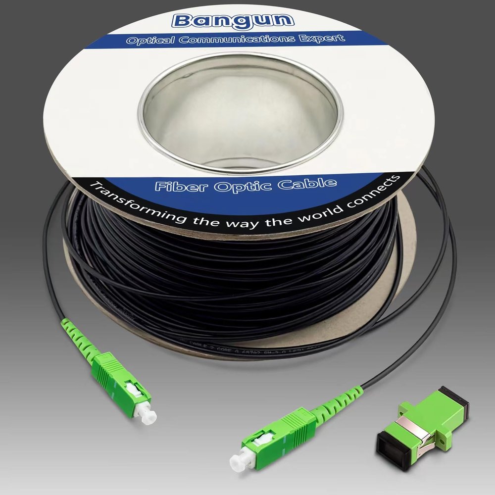 150m (500ft) Outdoor Armored SC/APC to SC/APC Fiber Optic Internet Cable, Low Friction Singlemode Patch Cable, Fiber Optic Jumper Optical Patch Cord, SIMPLEX, 9/125um, OS1/OS2 Compatible, LSZH Black