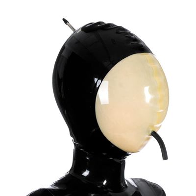 Yilen Latex Hood Inflatable Mask Full Face Hood Inflation Breathing Zipped Latex Mask (XL, Red-Transparent)