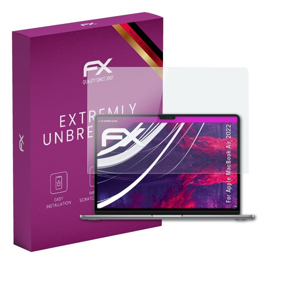 atFoliX Plastic Glass Protective Film compatible with Apple MacBook Air 2022, 9H Hybrid-Glass FX Screen Protector