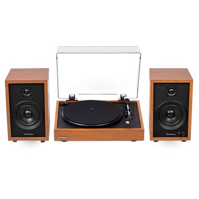 Electrohome Montrose Record Player Stereo System, 4" Bluetooth Powered Bookshelf Speakers, Belt-Drive Bluetooth Turntable with Audio-Technica Stylus, Vinyl-MP3 Recording, Built-in Preamp