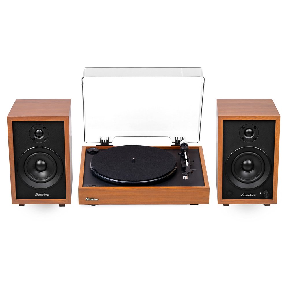 Electrohome Montrose Record Player Stereo System, 4" Bluetooth Powered Bookshelf Speakers, Belt-Drive Bluetooth Turntable with Audio-Technica Stylus, Vinyl-MP3 Recording, Built-in Preamp