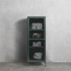 Modern Tempered Fluted Glass & Steel Tower Cabinet with 1 Hinged Door, 4 Adjustable Shelves, Freestanding for Bathroom, Kitchen, Living Room, Bedroom, Home Office, 22.5 x 15.75 x 63 in., Green/Gold view 2