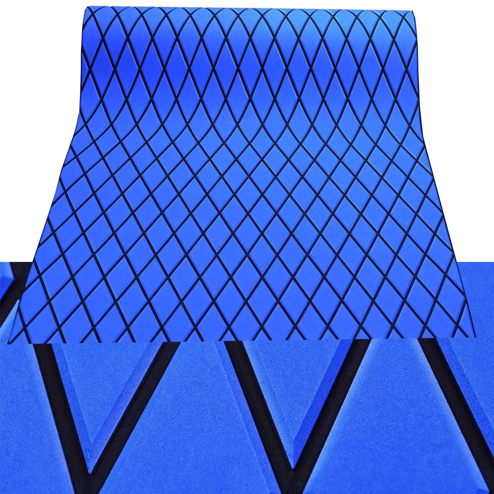 KT GuoMei 102.3" X45.2 Diamond Pattern Sea Deck Self-Adhesive Boat Flooring Eva Foam Decking Marine Non-Slip for Motorboat Fishing Boat Yach (Blue and Black, 102.3" X 37.7")