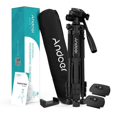 Andoer TTT-663N 57.5inch Travel Lightweight Camera Tripod Stand Phone Tripod for DSLR SLR Camcorder Photography Video Shooting with Carry Bag Phone Clamp 2pcs Extra Quick Release Plates Max. Load 3kg