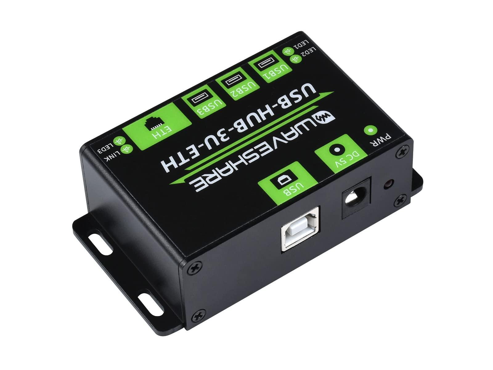 waveshare Industrial ETH USB HUB 3xUSB Ports Compatible with USB 2.0/1.1 1xEthernet RJ45 Port 10/100M Adaptive, Multiple Protection Circuits Multiple OS Support, Plug & Play view 2