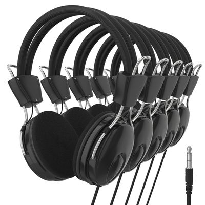 Maeline Black Headphones Bulk 5-Pack for Schools, Classrooms, Student Testing, Library, Computer Lab, Private Tutoring, Travel-Ready, Foldable Lightweight Headphones Stereo Sound, 3.5mm Jack