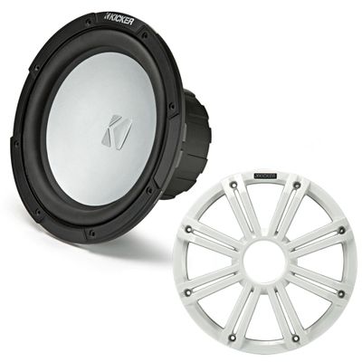KICKER 45KMF102 10" Weather-Proof Subwoofer for Freeair Applications 2 Ohm 45KMG10W 10" LED Grille (White)