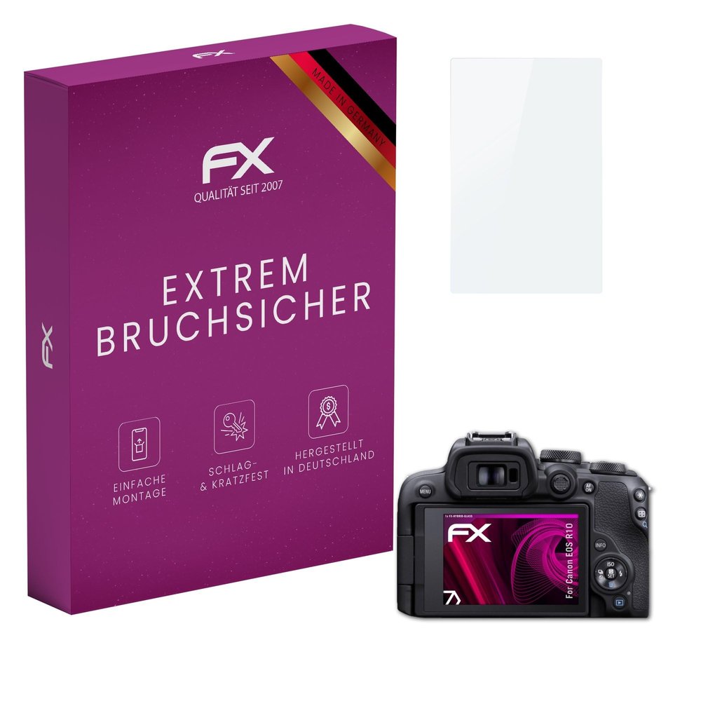 atFoliX Plastic Glass Protective Film compatible with Canon EOS R10, 9H Hybrid-Glass FX Screen Protector
