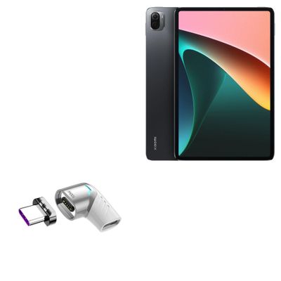 BoxWave Adapter Compatible with Xiaomi Pad 5 - MagnetoSnap PD Angle Adapter, Magnetic Charging Connector Device Saver - Metallic Silver