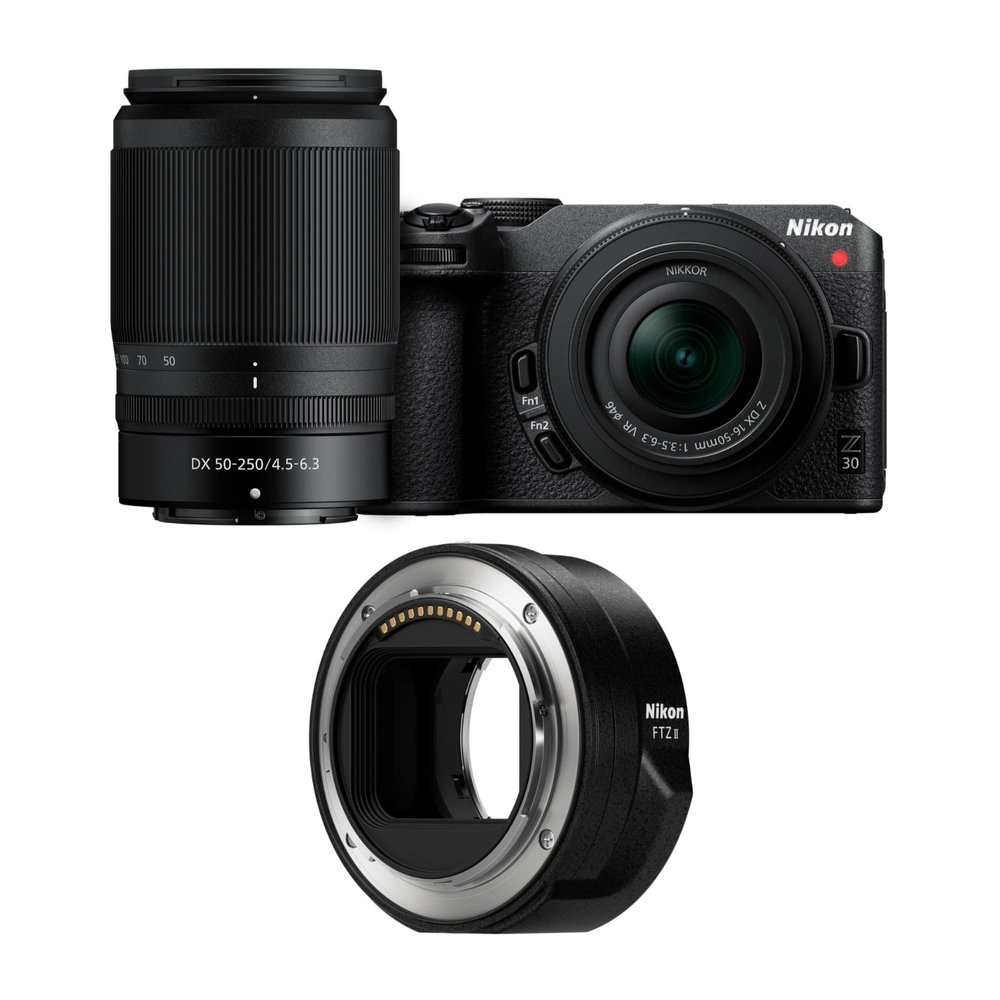 Nikon Z30 Mirrorless Camera Bundle with 16-50mm/50-250mm Lenses & Nikon FTZ Adapter II (2 Items)