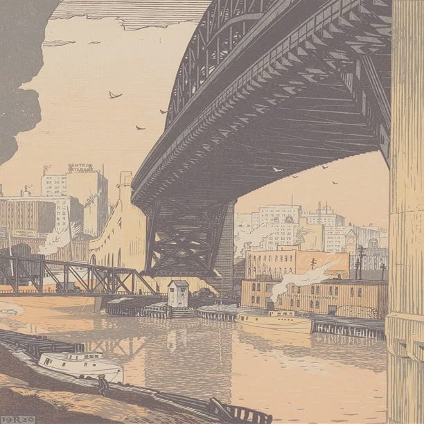 The High Level Bridge, Cleveland : Rudolph Ruzicka : Archival Quality Art Print