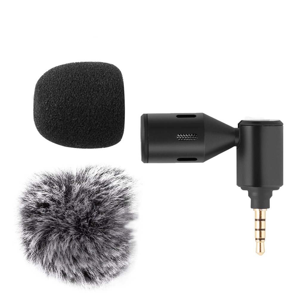 Andoer Mini Plug-in Smartphone Microphone Mobile Phone Microphone Cardioid Pickup 3.5mm TRRS Plug 90 Angle Adjustable with 2 Pieces Wind Protection for Smartphone Live Streaming Vlog Online Singing