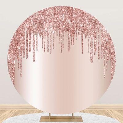 Leyiyi 7.5x7.5ft Rose Gold Round Backdrop Cover Luxurious Glittering Sequins Starlight Background for Photography Deluxe Drippy Circle Backdrop Children Adult Birthday Baby Shower Banner Photo Props