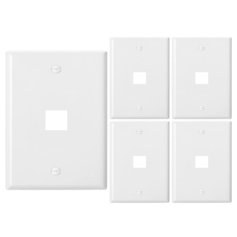 Bates 1 Port Keystone Jack Wall Plate - 5 Pack, Ethernet, Cat6, 1 Gang