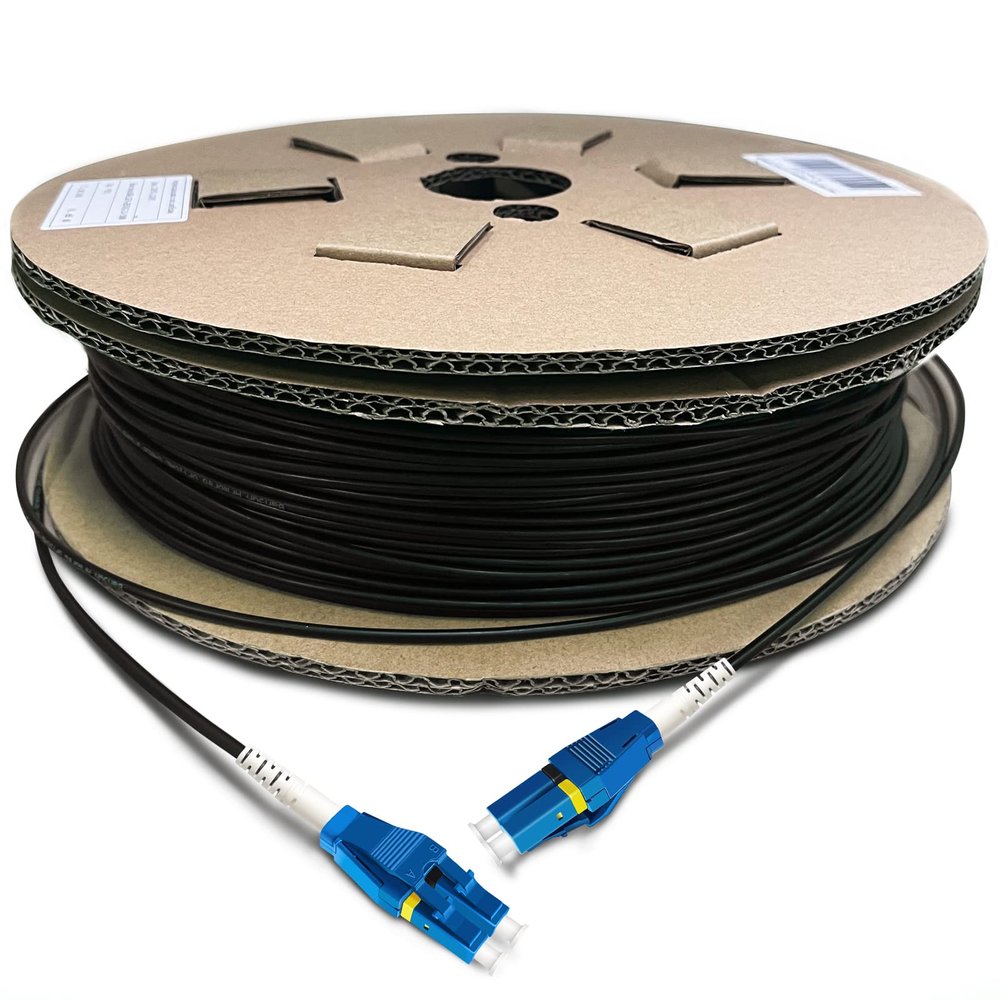 100 Meters Uniboot LC to LC Outdoor Armored Fiber Patch Cable, Low Friction Single Mode Duplex Fiber Optic Cable Jumper Optical Patch Cord, 9/125um, (OS1/OS2 Compatible), LSZH Black