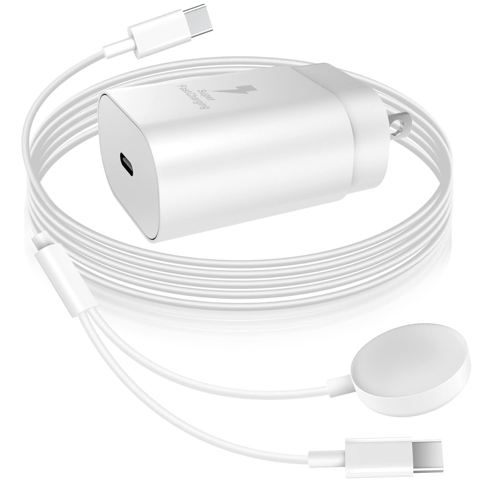 25W USB C Charger, 2 in 1 Watch Charger Compatible for Samsung Galaxy Watch 7/6/6 Classic/5 Pro/5/4/3/Active2/1 and Galaxy S24 Ultra/S23/22/21 Note20/10/9/Z Fold 4(4.9 ft)