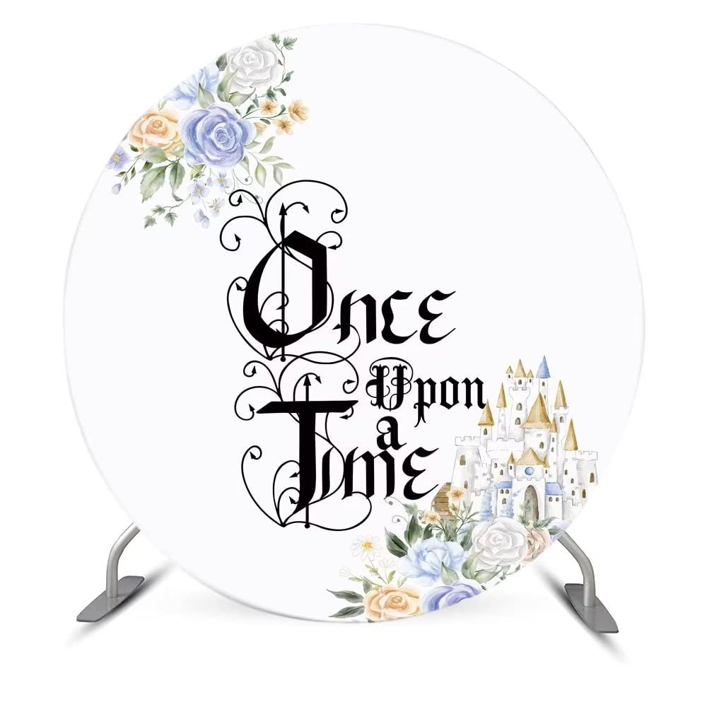 Iydamc Once Upon a Time Ancient Castle Princess Romantic Story Round Cover Backdrop for Kids Baby Shower Birthday Party Cake Table Decoration Background Circle Banner Props Dia-6ft NO90