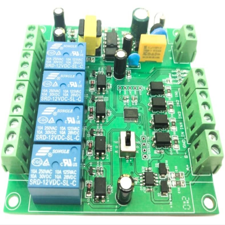 220V Power Supply Modbus RTU Four-Way Relay Module RS485/TTL UART