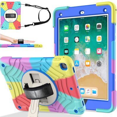 BMOUO Case for iPad 6th/5th Generation/Air 2, for iPad 9.7 Case 2018/2017 with Screen Protector, 360 Rotating Stand & Hand & Shoulder Strap Kids Case for iPad 6th/5th Gen/Air 2, Rainbow