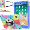 BMOUO Case for iPad 6th/5th Generation/Air 2, for iPad 9.7 Case 2018/2017 with Screen Protector, 360 Rotating Stand & Hand & Shoulder Strap Kids Case for iPad 6th/5th Gen/Air 2, Rainbow view 1