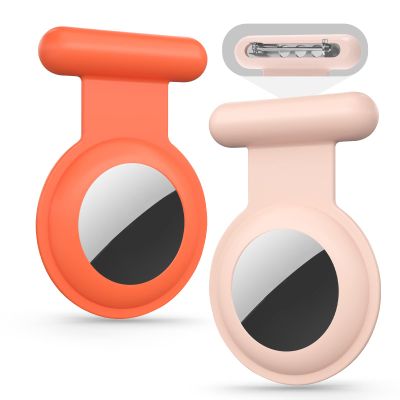 Typecase Airtag Holder for Kids, 2 Pack - Silicone Brooch Pins Hidden GPS Tracker Case Compatible with Apple Airtag, Orange/Pink