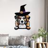 Halloween Stickers Witch Australian Shepherd Welcome Halloween Wall Decals Australian Shepherd Dog Wall Art Removable Vinyl Wallpaper for Kids Boys Room Nursery Halloween Party Supplies 24 inch view 3