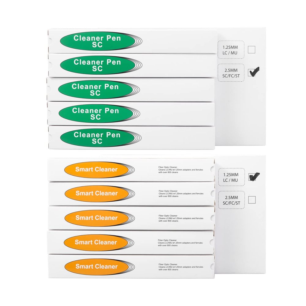 Duogalia 5 Pack Fiber Cleaner Pen for 1.25 mm LC/MU + 5 Pack Fiber Optic Cleaning Tools for 2.5mm SC/ST/FC Connector Over 800 Cleans Fiber End Face Cleans & Optical Connector Cleans (10 PC)