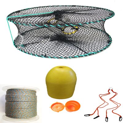 KUFA Sports Foldable Prawn Trap (Stretched Mesh Size:1-1/8") with 400' Rope, Yellow Float, Bait Bag & Harness Combo (PRN58+PALH3)