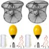 2-Pack of KUFA Sports Foldable Prawn Trap (Stretched Mesh Size:1-3/4") with 400' Rope, Yellow Float, Plastic Vented Bait Cage & Harness Combo (PRN59+PBMH30Y) x2 view 1