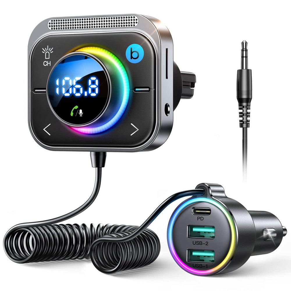 JOYROOM Bluetooth 6.0 Car Adapter FM & AUX HiFi Bass 96W Fast Charging