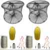 2-Pack of KUFA Sports Foldable Prawn Trap (Stretched Mesh Size:1-3/4") with 400' Rope, Yellow Float, Plastic Vented Bait Cage & Harness Combo (PRN59+PBLH1) x2 view 1